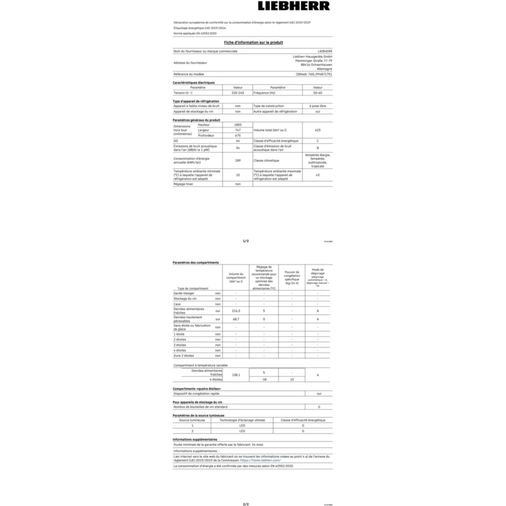 Réfrigérateur combiné LIEBHERR CBNsdc765i BioFresh – Image 7
